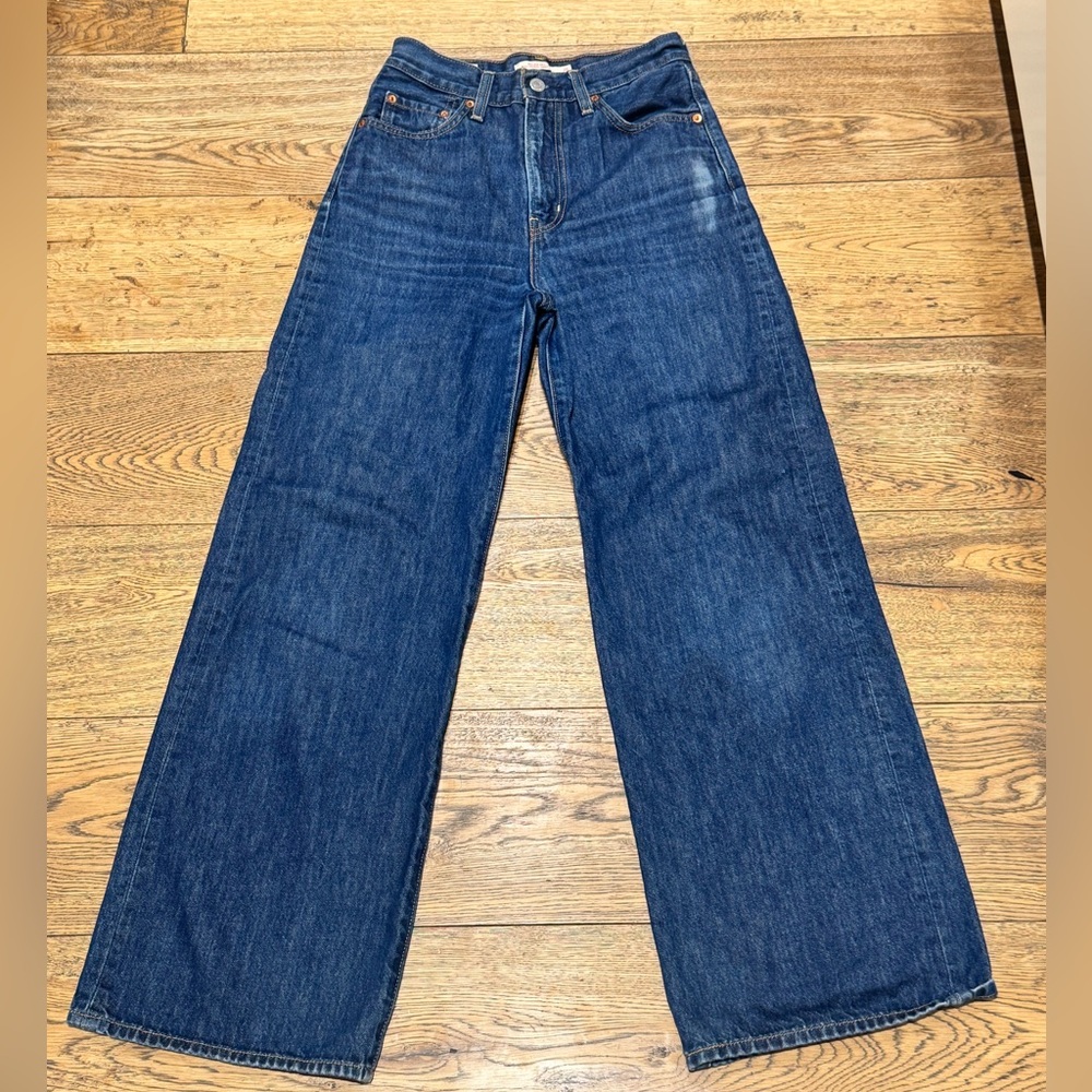 Levi's High Rise Wide Leg Jeans in Dark Blue Denim